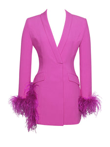 MADELINE FUCHSIA FEATHER TRIM BLAZER DRESS
