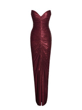Load image into Gallery viewer, SABLE RUCHED BURGUNDY GLITTER MERMAID GOWN