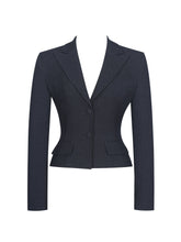 Load image into Gallery viewer, QUINNIE NAVY STRIPED SINGLE BREASTED PEPLUM BLAZER