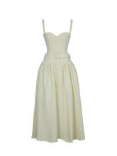 Load image into Gallery viewer, TIANA BUTTER YELLOW SWEETHEART BELTED MIDI DRESS