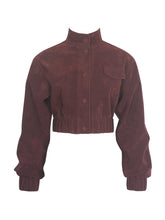 Load image into Gallery viewer, FARRYN MAHOGANY VEGAN SUEDE CROPPED BOMBER JACKET