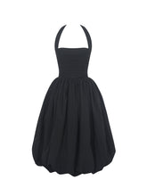 Load image into Gallery viewer, VERADIS BLACK TAFFETA HALTER BUBBLE-HEM MIDI DRESS