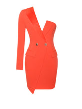 Load image into Gallery viewer, KEEP ONE UP ORANGE CREPE TUXEDO BLAZER DRESS