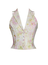 Load image into Gallery viewer, LAUREN PINK FLORAL PRINT RUCHED BACK LINEN SUIT VEST