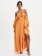 Load image into Gallery viewer, KAELA BRICKWORK OFF SHOULDER CHIFFON MAXI DRESS