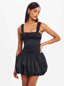 aubrey mini dress BLACK SATIN BUBBLE HEM – Arelia's Dream Size:Custom Made-to-Measure Lauren Ralph Lauren Tie-Front inspired occasion wear Embellishment_Singel Breasted