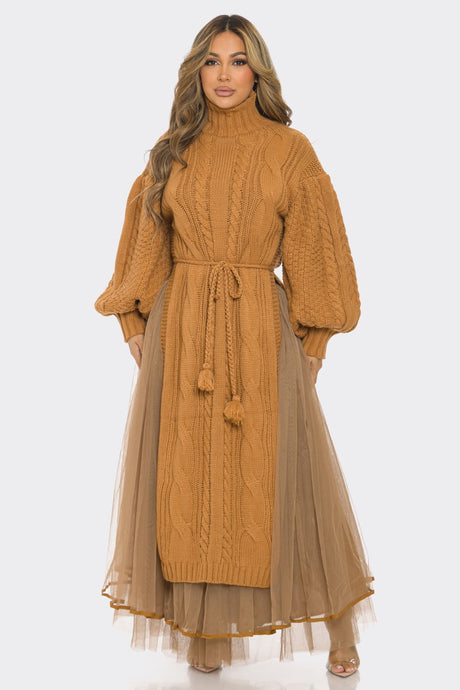 KNIT SWEATER DRESS AND SKIRT SET