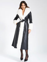 Load image into Gallery viewer, ZAIDA WHITE  FAUX FUR TRIM BLACK VEGAN LEATHER COAT