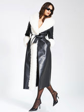 Load image into Gallery viewer, ZAIDA WHITE  FAUX FUR TRIM BLACK VEGAN LEATHER COAT