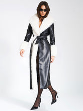 Load image into Gallery viewer, ZAIDA WHITE  FAUX FUR TRIM BLACK VEGAN LEATHER COAT