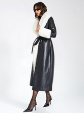 Load image into Gallery viewer, ZAIDA WHITE  FAUX FUR TRIM BLACK VEGAN LEATHER COAT
