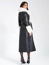 Load image into Gallery viewer, ZAIDA WHITE  FAUX FUR TRIM BLACK VEGAN LEATHER COAT