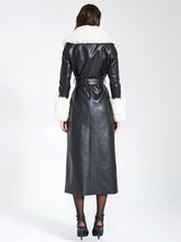 Load image into Gallery viewer, ZAIDA WHITE  FAUX FUR TRIM BLACK VEGAN LEATHER COAT