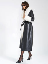 Load image into Gallery viewer, ZAIDA WHITE  FAUX FUR TRIM BLACK VEGAN LEATHER COAT