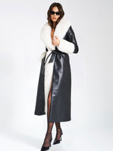 Load image into Gallery viewer, ZAIDA WHITE  FAUX FUR TRIM BLACK VEGAN LEATHER COAT