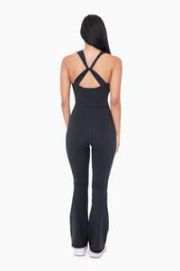 CROSS KNOT BACK FLARED JUMPSUIT