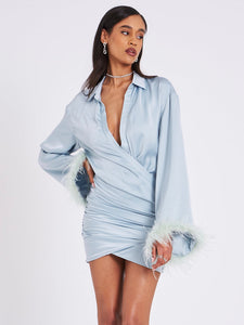 JENNA PALE BLUE LONG SLEEVE FEATHER ROBE DRESS – Arelia's Dream JENNA PALE BLUE LONG SLEEVE FEATHER ROBE DRESS – Arelia's Dream