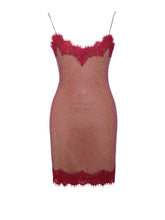 Load image into Gallery viewer, REMI BURGUNDY MESH RHINESTONE LACE MINI DRESS