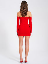 Load image into Gallery viewer, POLINA RED OFF SHOULDER LONG SLEEVE BLAZER DRESS