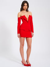 Load image into Gallery viewer, POLINA RED OFF SHOULDER LONG SLEEVE BLAZER DRESS