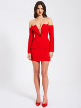 Load image into Gallery viewer, POLINA RED OFF SHOULDER LONG SLEEVE BLAZER DRESS