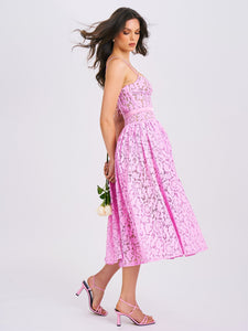 LORENA PINK LACE  DROP WAIST MIDI SUNDRESS