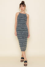 Load image into Gallery viewer, STRIPE AND RUFFLE KNIT MIDI DRESS