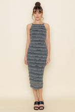 Load image into Gallery viewer, STRIPE AND RUFFLE KNIT MIDI DRESS