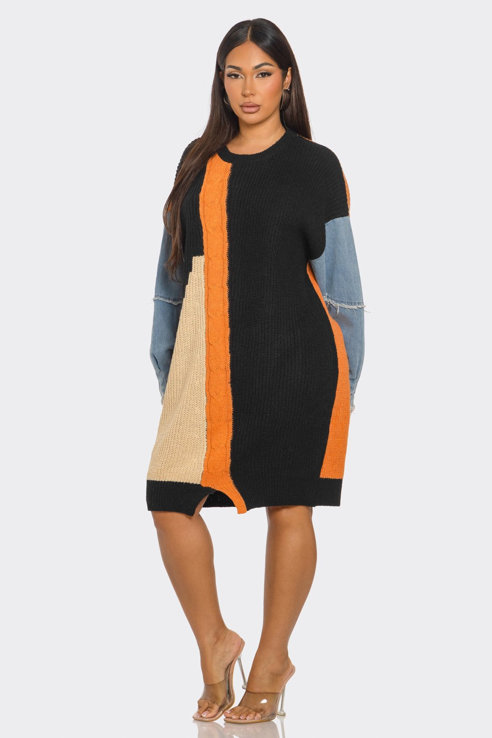 ABBY KNITTED DENIM SWEATER DRESS – Arelia's Dream