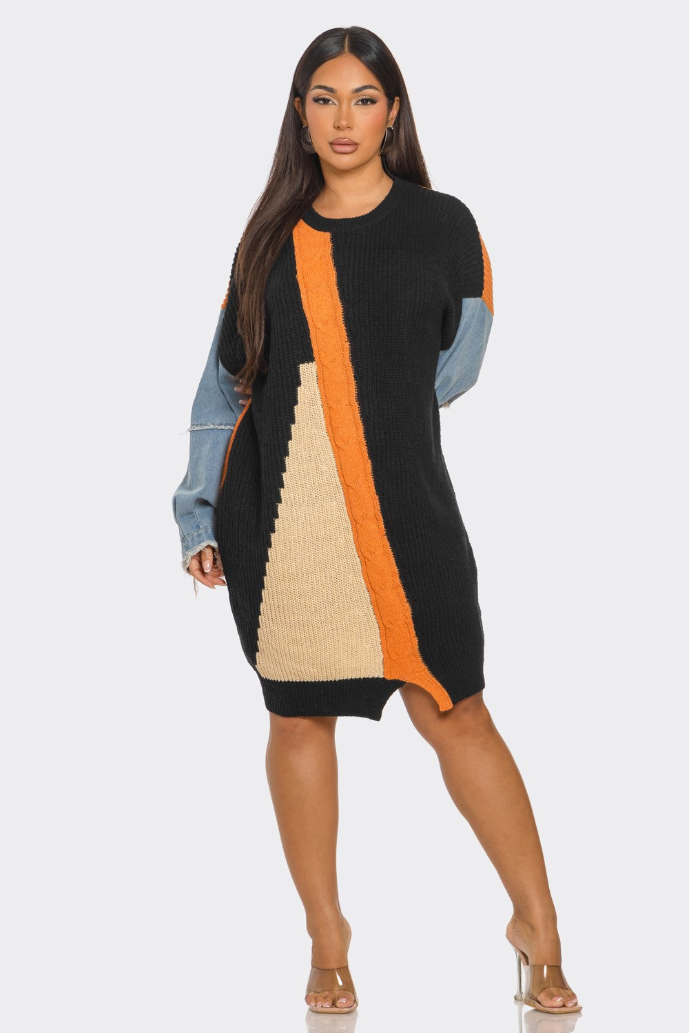 ABBY KNITTED DENIM SWEATER DRESS – Arelia's Dream