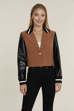 Load image into Gallery viewer, MIXED MEDIA FAUX LEATHER SLEEVE CROP BLAZER