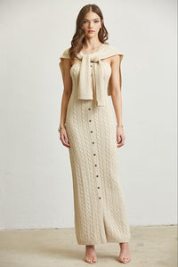 CABLE KNIT TIE FRONT SHAWL TUBE DRESS