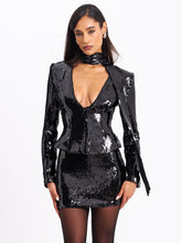 Load image into Gallery viewer, TAMIRA BLACK SEQUIN MINI BODYCON SKIRT