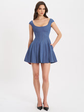 Load image into Gallery viewer, SADA PLEATED DENIM MINI DRESS