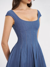 Load image into Gallery viewer, SADA PLEATED DENIM MINI DRESS