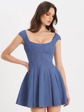Load image into Gallery viewer, SADA PLEATED DENIM MINI DRESS