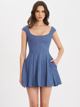 Load image into Gallery viewer, SADA PLEATED DENIM MINI DRESS