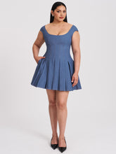 Load image into Gallery viewer, SADA PLEATED DENIM MINI DRESS