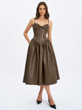 Load image into Gallery viewer, PARISIA COCOA VEGAN LEATHER DROP WAIST DRESS