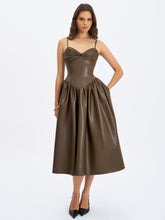 Load image into Gallery viewer, PARISIA COCOA VEGAN LEATHER DROP WAIST DRESS