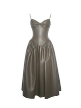 Load image into Gallery viewer, PARISIA COCOA VEGAN LEATHER DROP WAIST DRESS