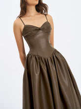 Load image into Gallery viewer, PARISIA COCOA VEGAN LEATHER DROP WAIST DRESS