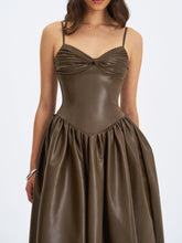 Load image into Gallery viewer, PARISIA COCOA VEGAN LEATHER DROP WAIST DRESS
