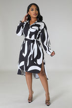 Load image into Gallery viewer, BLACK AND WHITE ABSTRACT SHIRT DRESS
