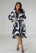 Load image into Gallery viewer, BLACK AND WHITE ABSTRACT SHIRT DRESS