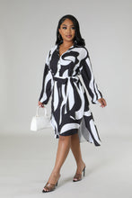 Load image into Gallery viewer, BLACK AND WHITE ABSTRACT SHIRT DRESS