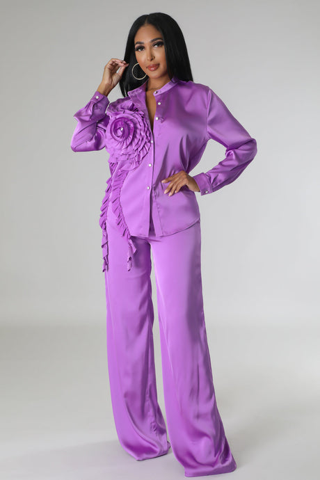 FLOWER EMBELLISHED WIDE LEG PANTS SET