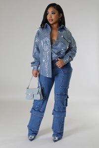 ALLOVER EMBELLISHED DENIM TOP