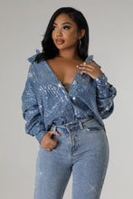 Load image into Gallery viewer, ALLOVER EMBELLISHED DENIM TOP