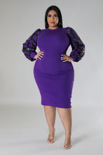 Load image into Gallery viewer, CURVY PLAID SEQUIN BALLOON SLEEVE DRESS